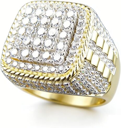 الرجال خاتم 14K الذهب العنقودية مثلج خارج مختبر مقلد الماس الفرقة Micropave بلينغ الدائري الرجال الهيب هوب خاتم الفرقة عصابة شخصية مجوهرات الفضة الذهب رجالي الخنصر خاتم فاخر بلينغ حزب الدائري حجم 9 in Kuwait