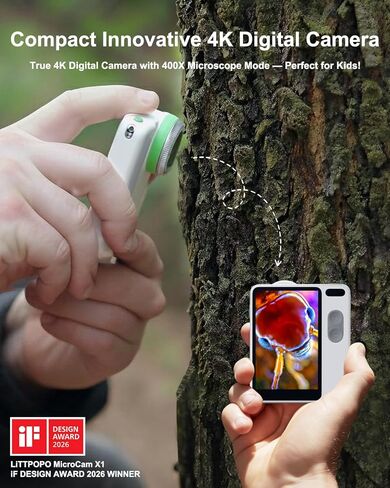 كاميرا رقمية MicroCam X1 4K مع مجهر 400X، لقطات حقيقية بدقة 4K، تركيز تلقائي، شاشة لمس LCD مقاس 3.5 بوصة | كاميرا مدمجة للتصوير الفوتوغرافي | هدايا مثالية للنساء والأطفال | 64 جيجابايت in Kuwait