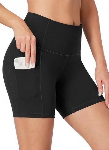 شورت نسائي من Heathyoga مزود بجيوب مقاس 5 بوصات شورت يوجا عالي الخصر للتحكم في البطن شورت للتمرين شورت رياضي للجيم in Kuwait