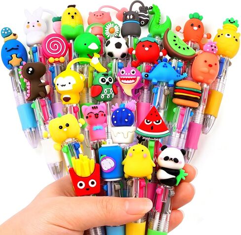 28PCS Fun Pens for Kids Multicolor Ballpoint Pen 4 Colors in One, Mini Cute Stationery Cartoon Animal 0.7mm Retractable Writing Pens for Party Favors School Supplies Students Rewards in Saudi Arabia