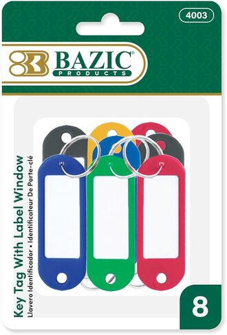نافذة تسمية علامة المفتاح BAZIC، العلامات، حلقة مفاتيح بلاستيكية لحامل المفاتيح، بطاقة تعريف اسم رقم العنوان (8/عبوة)، 144 عبوة in Saudi Arabia