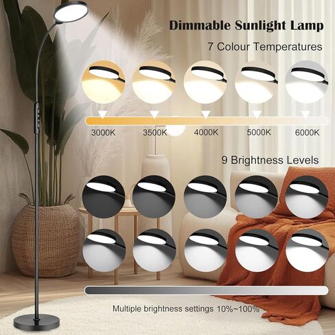 Light Therapy Lamp 11000 Lux, 3 in 1 UV-Free LED Sunlight Lamp with 9 Brightness Levels & 7 Color Temperatures, Height Adjustable Floor Light, Full Spectrum Happy Therapy lamp for Home Office Bedroom in Saudi Arabia
