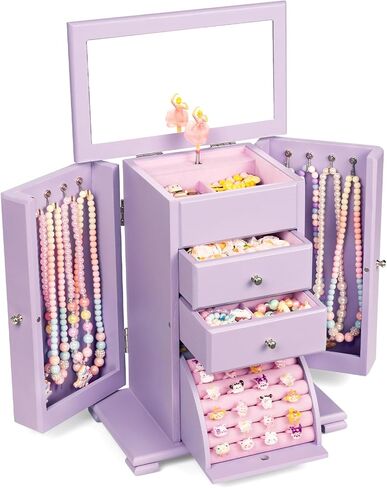 Emfogo Standing Jewelry Armoire, 7 Drawers & 2 Side Doors Jewelry Amoire Cabinet Standing with Top Flip Makeup Mirror, Jewelry Chest Jewelry Boxes in Kuwait