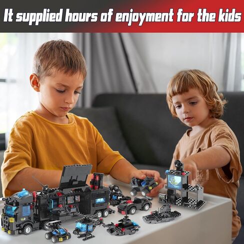 1110 PCS SWAT City Police Police Station Mobile Cender Center Build Truck Building في 25 طرازات مختلفة من سيارات الشرطة ، طائرة هليكوبتر ، قارب ، مع هدية لعب الأدوار في صندوق التخزين للأطفال الفتيات 6-12 in Saudi Arabia