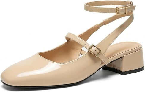 Womens Square Toe Mary Jane Pumps Chunky Low Heels Ankle Strap Slingback Wedding Party Dress Shoes in Saudi Arabia