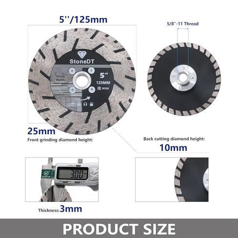 5 Inch Granite Cutting Blades Turbo Rim Diamond Cutting Disc, Saw Blades Two-in-One Design with 5/8"-11 Flange for Cutting or Grinding Granite Marble Concrete Brick in Kuwait