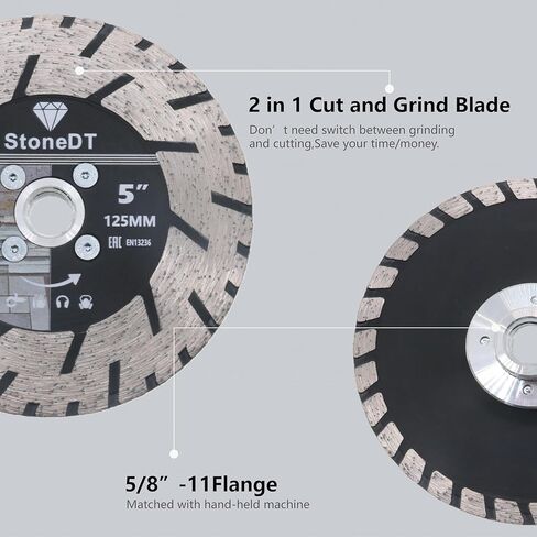 5 Inch Granite Cutting Blades Turbo Rim Diamond Cutting Disc, Saw Blades Two-in-One Design with 5/8"-11 Flange for Cutting or Grinding Granite Marble Concrete Brick in Kuwait