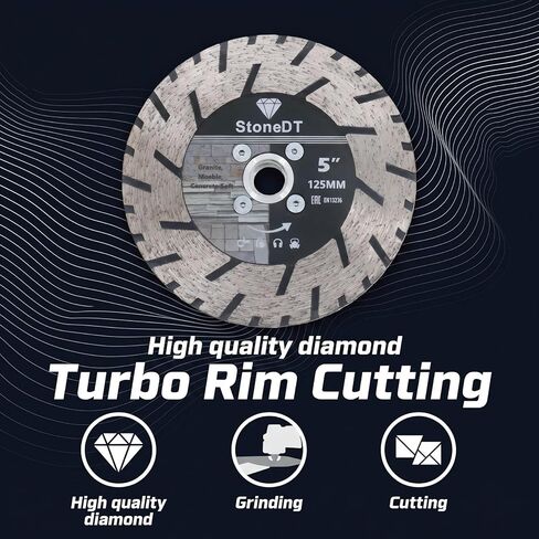 5 Inch Granite Cutting Blades Turbo Rim Diamond Cutting Disc, Saw Blades Two-in-One Design with 5/8"-11 Flange for Cutting or Grinding Granite Marble Concrete Brick in Kuwait