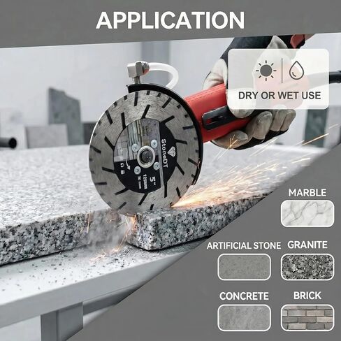 5 Inch Granite Cutting Blades Turbo Rim Diamond Cutting Disc, Saw Blades Two-in-One Design with 5/8"-11 Flange for Cutting or Grinding Granite Marble Concrete Brick in Kuwait