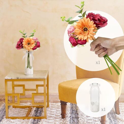 Uguisu Artificial Flowers Pink Bouquet 1 Set Lace Glass Vase, with Fake Flowers in The Vase, Used for Home Office Modern Bathroom Decoration Room Decoration Kitchen Table Centerpiece in Saudi Arabia