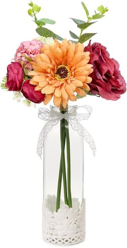 Uguisu Artificial Flowers Pink Bouquet 1 Set Lace Glass Vase, with Fake Flowers in The Vase, Used for Home Office Modern Bathroom Decoration Room Decoration Kitchen Table Centerpiece in Saudi Arabia
