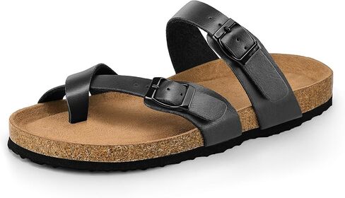 mysoft Women's Cork Footbed Sandal Slip On, Double Buckle Slide Sandals with +Comfort Arch Support in Saudi Arabia