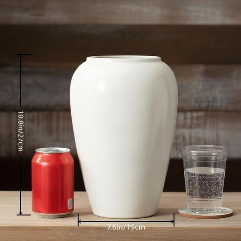 XiChenLai Short Round Grayish White Ceramic Vase Table Centerpiece Moon， Wide Mouth Terracotta Vases for Table Centerpiece, Centerpieces, Kitchen, Wedding, Gifts in Saudi Arabia