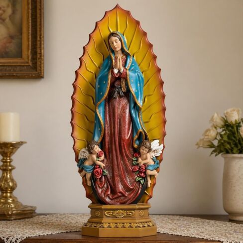Grace4Joy Our Lady of Guadalupe Statue, 24 Inch Virgen de Guadalupe Statues with Angels Decorative Catholic Home Decor, Hand Painted Blessed Mother Sculpture Renaissance Collection(Full Color) in Saudi Arabia