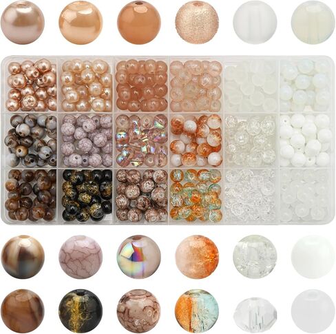 360pcs 8 ملم من الزجاج الدائري للخرز لصنع المجوهرات ، و 18 لونًا من الخرز الكريستالي لصنع المجوهرات ، وحبات المجوهرات ذات النغمة ذات اللونين لأساور DIY الحرفية القلادات (النمط 1) in Kuwait
