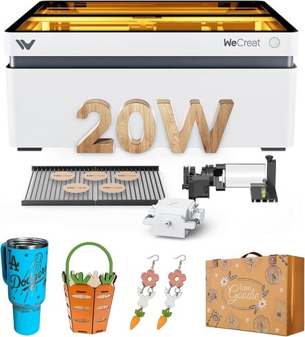 Vision 20W (20،000MW) نقاش ليزر ، 4 في 1 في 1 سطح المكتب ، نقش ليزر وقاطع مع الكاميرا الدوارة ، ذكية ، حاوية رفع تلقائية ، مساعدة الهواء وسرير الليزر للمعادن الخشبية المعدنية in Kuwait