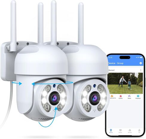 OOSSXX (صوت ثنائي الاتجاه و2.4G/5G WiFi 6) كاميرات PTZ بدقة 2K 3MP لأمن المنزل وكاميرا خارجية ومراقبة فيديو لاسلكية للمنزل في الأماكن المغلقة، رؤية ليلية ملونة واكتشاف حركة AI in Kuwait