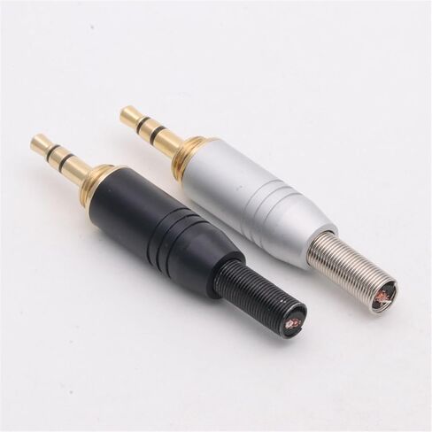 10Pcs/lot 3.5mm Jack 3 Poles Stereo Male Plug Soldering Wire Connector with Spring Aluminum Tube Screw-in 3.5mm Stereo Connector(10 Black) in Saudi Arabia