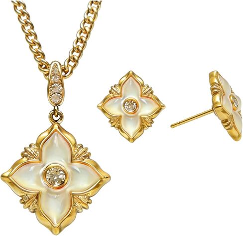 عقد بقلادة من اللؤلؤ Lucky Clover للرجال والنساء والفتيات، قلادة لؤلؤ على الوجهين، قلادة من اليشم مطلية بالذهب عيار 18 قيراط، قلادة مرصعة بعرق اللؤلؤ، مجموعة قلادات للرجال in Saudi Arabia