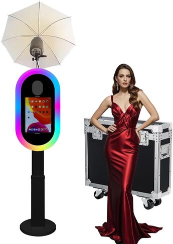 Photo Booth Compatible with iPad Photo Booth for 10.2"-13" with RGB Light and Flashlight Shell Stand Selfie Photobooth Machine for Events Rental Wedding (White, Machine+Camera) in Saudi Arabia