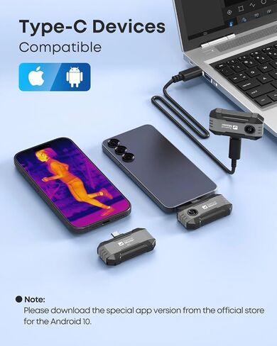 Thermal Master P1 - كاميرا حرارية لأجهزة iPhone وAndroid من النوع C، تصوير بالأشعة تحت الحمراء بدقة 320x240 فائقة الدقة مع متتبع البقع، تكبير 15x، دقة 3.6 درجة فهرنهايت، درجة حرارة عالية من -4 درجة فهرنهايت إلى 1112 درجة فهرنهايت، تعمل لفحص المنزل in Kuwait