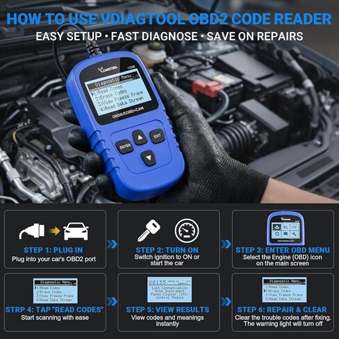 VDIAGTOOL VD10 OBD2 Scanner Code Reader Car Diagnostic Tool Engine Fault Code Reader for Turn Off CEL with Live Data/Freeze Frame/I/M Readiness for All OBDII Protocol Cars, 2024 New Version in Saudi Arabia