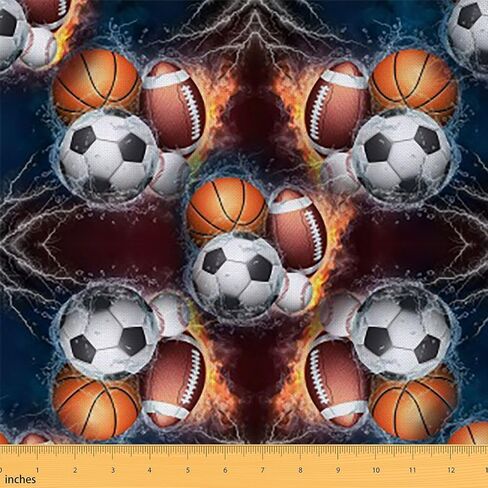 Soccer Upholstery Fabric by The Yard, Ice Fire Basketball Baseball Indoor Outdoor Fabric, American Football Sports Theme Material, 3D Craft Patchwork for Quilting Sewing, 1 Yard, Black White Orange in Saudi Arabia