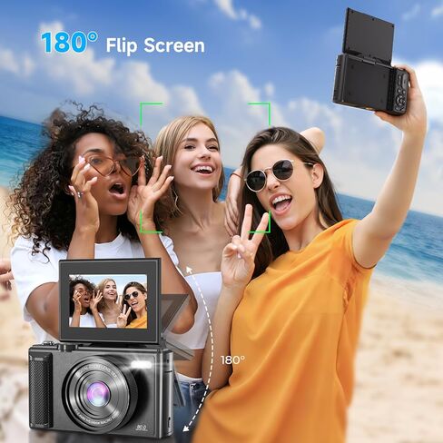 4K Vlogging Camera 48MP Digital Camera for YouTube, WiFi Autofocus and Anti-Shake, 2.8with 18X Zoom, Includes 32GB SD Card,1 Batteries,Travel Camera (Blackwhite) in Saudi Arabia