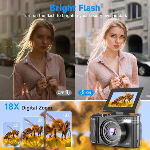4K Vlogging Camera 48MP Digital Camera for YouTube, WiFi Autofocus and Anti-Shake, 2.8with 18X Zoom, Includes 32GB SD Card,1 Batteries,Travel Camera (Blackwhite) in Saudi Arabia