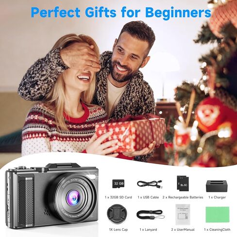 4K Vlogging Camera 48MP Digital Camera for YouTube, WiFi Autofocus and Anti-Shake, 2.8with 18X Zoom, Includes 32GB SD Card,1 Batteries,Travel Camera (Blackwhite) in Saudi Arabia