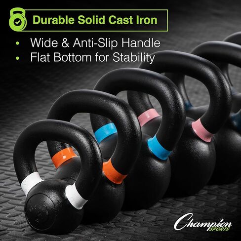 Champion Sports Rhino Fitness Iron Kettlebells - Full Body Powder Coated - Textured for Improved Grip - Color Coded Handles in Saudi Arabia