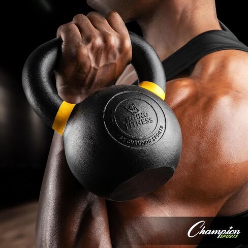 Champion Sports Rhino Fitness Iron Kettlebells - Full Body Powder Coated - Textured for Improved Grip - Color Coded Handles in Saudi Arabia