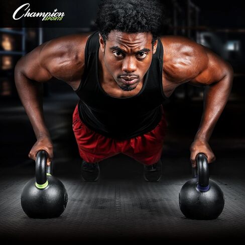 Champion Sports Rhino Fitness Iron Kettlebells - Full Body Powder Coated - Textured for Improved Grip - Color Coded Handles in Saudi Arabia