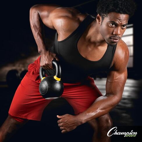 Champion Sports Rhino Fitness Iron Kettlebells - Full Body Powder Coated - Textured for Improved Grip - Color Coded Handles in Saudi Arabia