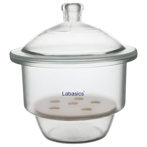 مجفف زجاجي من Labasics مع غطاء مقبض ولوحة بورسلين، تخزين جاف دائري بدون فراغ لعينات المختبر، المواد النشطة، 11.8 بوصة (300 مم) معرف. in Kuwait