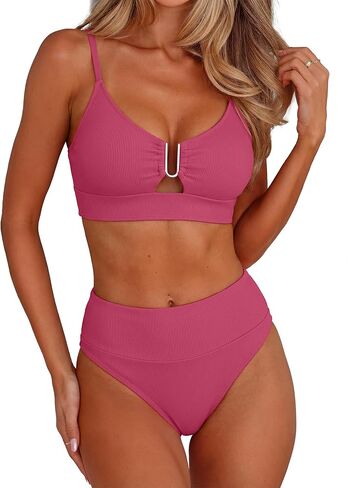 ANRABESS Bikini Sets for Women Summer High Waisted 2 Piece Bathing Suit Ribbed U-Wire Cutout Swimsuit Beach Vacation 2026 in Saudi Arabia