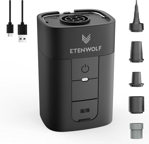 مضخة هواء ETENWOLF AIR 5 للنفخ، مضخة هواء كهربائية محمولة بقدرة 5200 مللي أمبير في الساعة، منفاخ نفخ سريع 4X، مضخة 4.5 كيلو باسكال و720 لتر/دقيقة لعوامات حمام السباحة، مرتبة هوائية، أكياس تخزين المكنسة الكهربائية، التخييم in Saudi Arabia