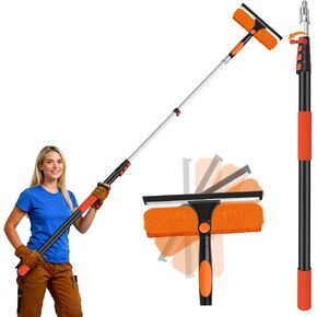 26FT Telescoping Window Squeegee Kit | 2-in-1 Professional Window Washer & Microfiber Scrubber with Extension Pole | High Reach Cleaning Tool for Outdoor, Indoor Windows & Glass in Saudi Arabia
