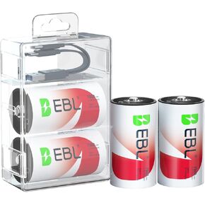 EBL Rechargeable D Batteries 7500mWh 1.5V Lithium 1600+ Cycles with 2 USB-C Cables for Cameras, Floodlight Toys Flashlights (4 Pack) in Kuwait