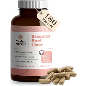 كبسولات كبد البقر التي تتغذى على العشب بنسبة 100% من Mother Nutrient مصدرها لحوم البقر التي تربى في المراعي في نيوزيلندا - فيتامينات A وB12 مع الحديد والبروتين والمزيد - كمية تكفي 45 يومًا (180 كبسولة) in Kuwait