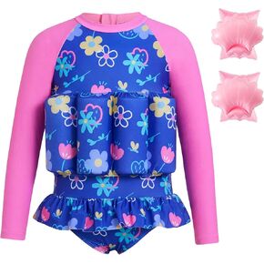 Gogokids Kids Float Swimsuit with Inflatable Armbands & 8 Removable Buoyancy Pads, UV 50+ Sun Protection float swim vest for Toddler 1-6 Years(22-44lbs), Back Zip Long Sleeve Swimwear for Pool & Beach in Saudi Arabia