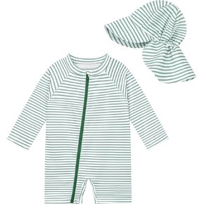 UPF 50+ Baby Toddler Boy One Piece Swimsuit with Sun Hat Long Sleeve Zipper Rashguard Bathing Suit for Infant in Kuwait