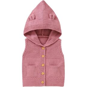 Opewod Baby Girls Boys Hooded Knit Vest Toddler Fall Winter Warm Sleeveless Jacket Bear Ears Button Coat with pocket in Kuwait