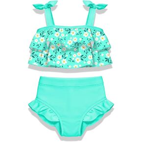 Toddler Girl Swimsuit 2 Piece Bikini Sets Double Ruffle Adjustable Straps Cute Bathing Suits Bow Girls' Swimwear in Kuwait