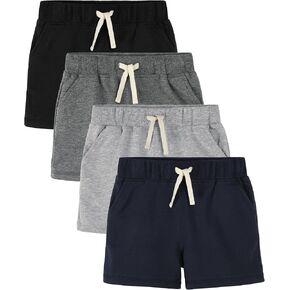 4 Pack Toddler Boy Shorts French Terry Cotton Pull On Athletic Shorts Boys Summer Clothes with Drawstring Pockets in Kuwait