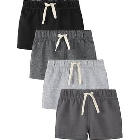 4 Pack Baby Boy Shorts Cotton Pull On Baby Shorts Infant Boy Clothes Summer Casual Elastic Waist with Drawstring in Kuwait
