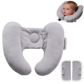 Baby Neck Pillow for Car Seat and Stroller, Adjustable Baby Head Support Pillow for Travel, Soft and Cushiony Torticollis Pillows for Infant and Newborn (Beige) in Kuwait