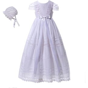 Baby Girls Lace Baptism Delicate Cotton Christening Gown with Hat for 0-12 Months in Saudi Arabia