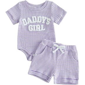 Tsultryofs Baby Girl Summer Clothes Newborn Infant Outfit Letter Embroidery Print Short Sleeve Romper with Shorts 2Pcs Set in Kuwait