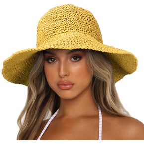 Womens Sun Hats Wide Brim Summer Beach Hat for Women Foldable Travel Straw Hat UPF50+ in Saudi Arabia